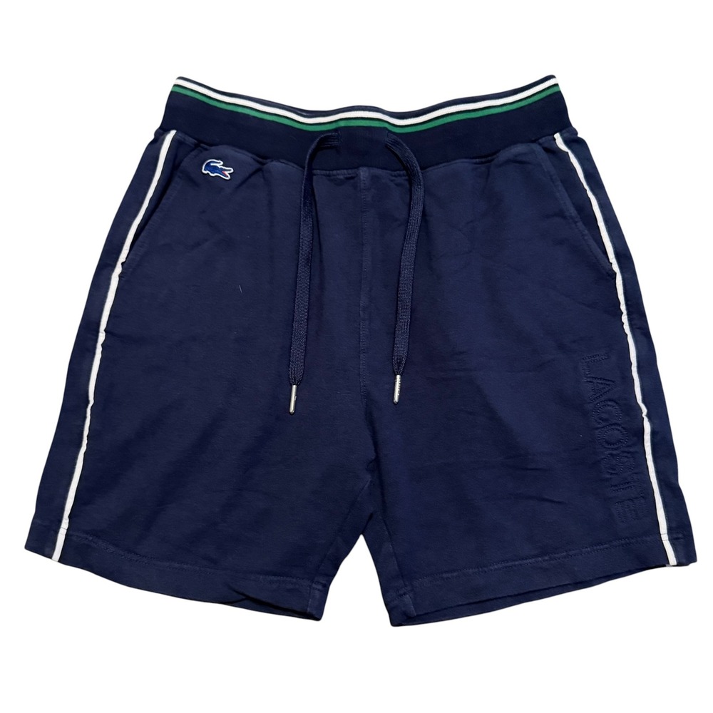 Lacoste Mens Navy Blue Sleepwear Lounge Shorts Side Stripe Logo Size Small
